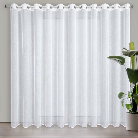 Lana biała gładka firana z etaminy w stylu eko 350x250 cm na przelotkach Lana biała gładka firana z etaminy w stylu eko 350x250 cm na przelotkach - 350 x 250 cm