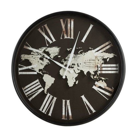 Okrągły zegar ścienny z mapą i rzymskimi cyframi Eurofirany - 60 x 6 x 60 cm - czarny