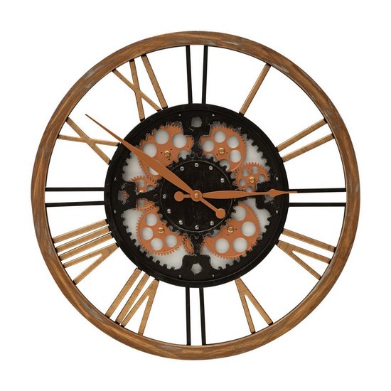 Okrągły zegar ścienny z rzymskimi cyframi i kołami zębatymi Eurofirany - 50 x 6 x 50 cm - czarny