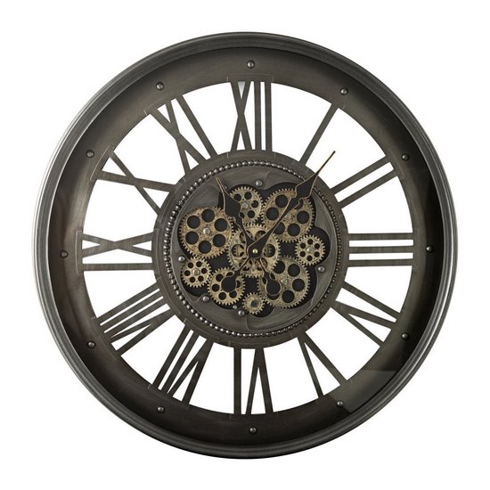 Okrągły zegar ścienny z rzymskimi cyframi i ruchomymi kołami zębatymi Eurofirany - 60 x 7 x 60 cm - stalowy