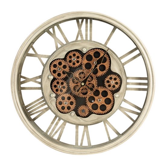 Okrągły zegar ścienny z rzymskimi cyframi i ruchomymi kołami zębatymi Eurofirany - 37 x 7 x 37 cm - popielaty