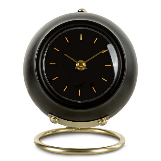 Okrągły zegar stołowy w stylu retro  Eurofirany - 16 x 13 x 19 cm - czarny