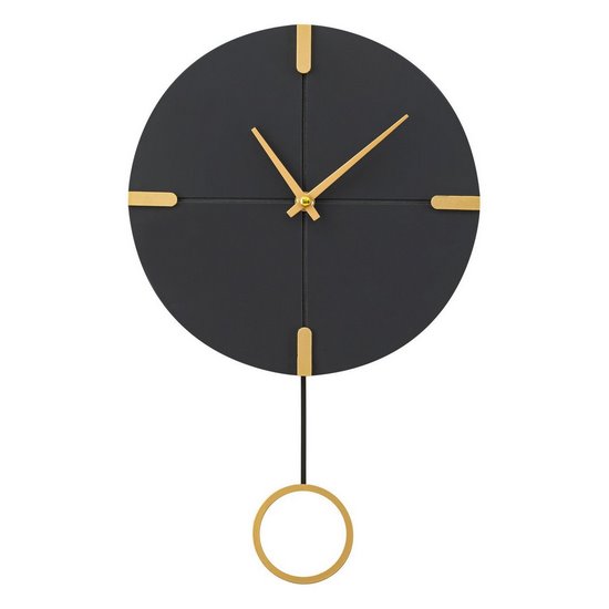 Zegar ścienny ze złotym wahadłem w stylu nowoczesnym Eurofirany - 25 x 5 x 41 cm - stalowy