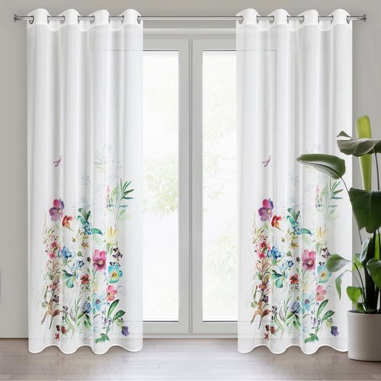 Zasłona z etaminy biała SPRING we wzór barwnych kwiatów 140x250 cm Eurofirany Zasłona z etaminy biała SPRING we wzór barwnych kwiatów 140x250 cm Eurofirany - 140 x 250 cm
