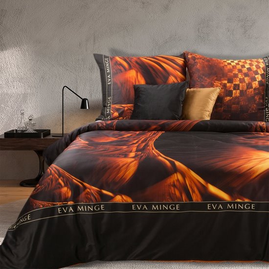Komplet pościeli SIMONA z designerskim nadrukiem z najwyższej jakości makosatyny bawełnianej z logo Eva Minge - 160 x 200 cm - pomarańczowy