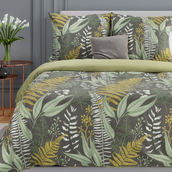 Komplet pościeli DIVA 16 zielony z motywem liści z bawełny renfor 160x200 cm, 2x 70x80 cm Eurofirany Komplet pościeli DIVA 16 zielony z motywem liści z bawełny renfor 160x200 cm, 2x 70x80 cm Eurofirany - 160 x 200 cm