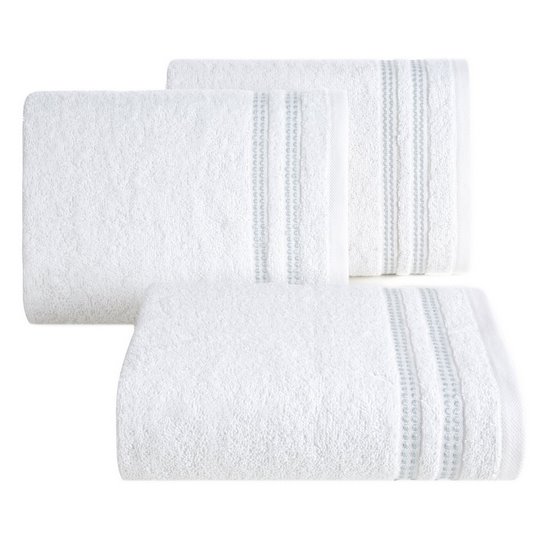 Ręcznik łazienkowy ALLY bawełniany z subtelną bordiurą w paseczki Eurofirany - 50 x 90 cm - biały