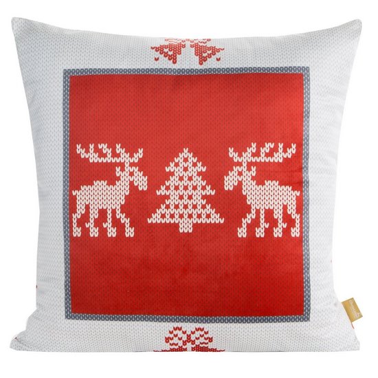 Poszewka świąteczna z welwetu zdobiona wzorem skandynawskim 60x60 cm Eurofirany Poszewka świąteczna z welwetu zdobiona wzorem skandynawskim 60x60 cm Eurofirany - 60 x 60 cm