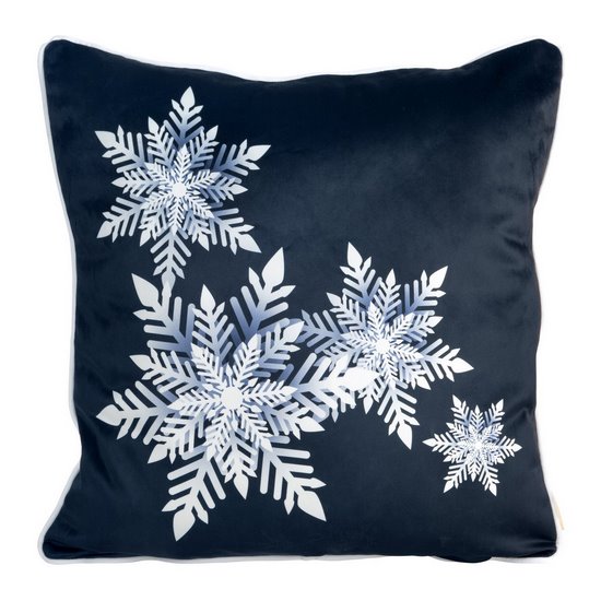 Poszewka świąteczna CAROL z welwetu zdobiona nadrukiem śnieżynek granatowa 60x60 cm Eurofirany Poszewka świąteczna CAROL z welwetu zdobiona nadrukiem śnieżynek granatowa 60x60 cm Eurofirany - 60 x 60 cm
