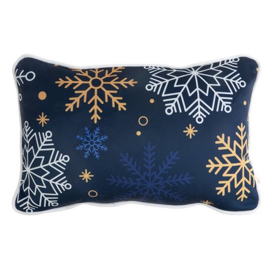 Poszewka świąteczna CAROL z welwetu zdobiona nadrukiem śnieżynek granatowa 30x45 cm Eurofirany Poszewka świąteczna CAROL z welwetu zdobiona nadrukiem śnieżynek granatowa 30x45 cm Eurofirany - 30 x 45 cm