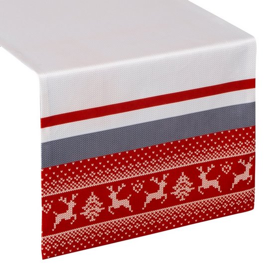 Noel biały bieżnik welwetowy świąteczny zdobiony wzorem skandynawskim z jelonkami 40x140 cm Eurofirany Noel biały bieżnik welwetowy świąteczny zdobiony wzorem skandynawskim z jelonkami 40x140 cm Eurofirany - 40 x 140 cm
