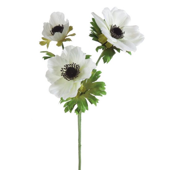 Sztuczny kwiat dekoracyjny ANEMON ZAWILEC biały Eurofirany - 56 cm - biały