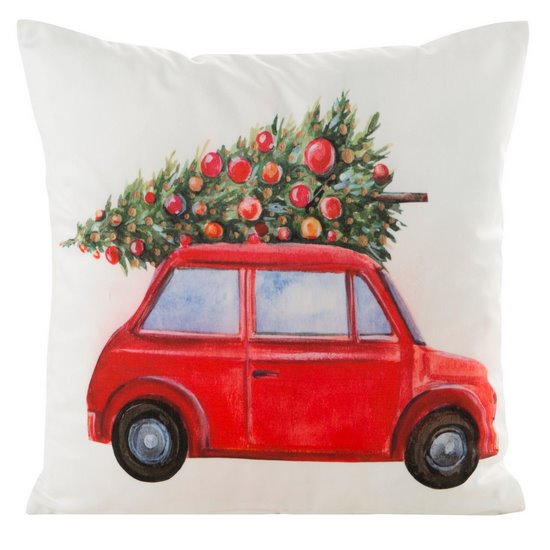 Poszewka welwetowa JINGLE z nadrukiem auta z choinką na dachu biała 45x45 cm Eurofirany Poszewka welwetowa JINGLE z nadrukiem auta z choinką na dachu biała 45x45 cm Eurofirany - 45 x 45 cm