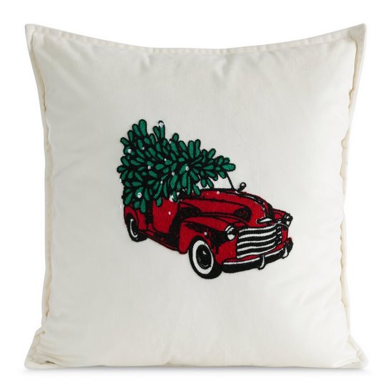 Poszewka świąteczna z tkaniny welwetowej zdobiona haftowanym samochodem z choinką 45x45 cm Eurofirany Poszewka świąteczna z tkaniny welwetowej zdobiona haftowanym samochodem z choinką 45x45 cm Eurofirany - 45 x 45 cm