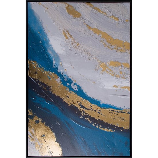 Obraz abstrakcyjny nadruk na płótnie ze złotymi zdobieniami Eurofirany - 60 x 90 cm - szary