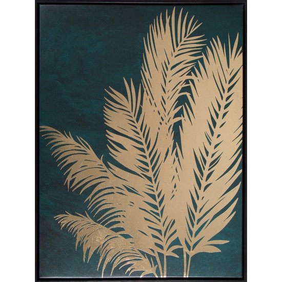 Obraz nadruk na płótnie z motywem złotych liści palmy  Eurofirany - 45 x 60 cm - ciemnozielony