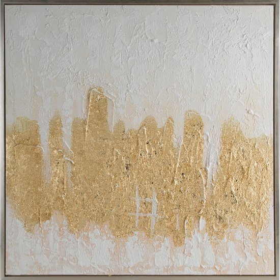 Obraz ręcznie malowany na płótnie ze złotymi akcentami oprawiony w ramę Eurofirany - 80 x 80 cm - biały