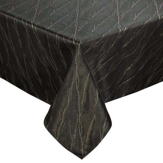Obrus SUZANA zdobiony marmurowym wzorem, PLAMOODPORNY Eurofirany - 140 x 180 cm - czarny