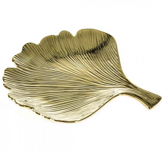 Patera dekoracyjna IVA złocista w kształcie liścia miłorzębu Eurofirany - 30 x 30 x 5 cm - złoty