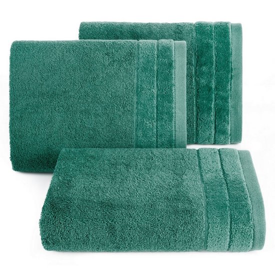 Ręcznik kąpielowy Damla z welwetową bordiurą Eurofirany - 50 x 90 cm - butelkowy zielony