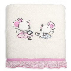Ręcznik dziecięcy z aplikacją z myszkami i falbanką 50x90cm - 50 X 90 cm - kremowy 1