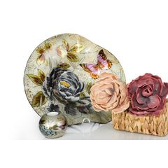 Talerz dekoracyjny szkło malowane kwiaty  - ∅ 39 cm - kremowy/szary/fioletowy/jasnozłoty 4