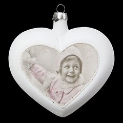 Lagal 1 biała szklana bombka choinkowa serce z portretem dziecka w stylu retro 10 cm Eurofirany - 10 cm - biały 1