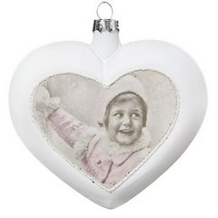 Lagal 1 biała szklana bombka choinkowa serce z portretem dziecka w stylu retro 10 cm Eurofirany - 10 cm - biały 2