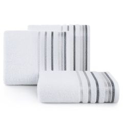 Ręcznik z bawełny z kolorowymi paskami w jodełkę 70x140cm biały - 70 X 140 cm - biały 1