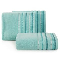 Ręcznik z bawełny z kolorowymi paskami w jodełkę 50x90cm turkusowy - 50 X 90 cm - turkusowy 1