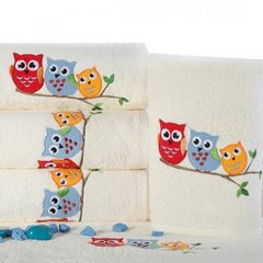 Ręcznik dziecięcy z aplikacją z aplikacją z sówkami 50x90cm - 50 x 90 cm - kremowy 3