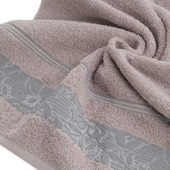 Ręcznik z bawełny z kwiatowym wzorem na bordiurze 50x90cm wrzosowy - 50 X 90 cm - liliowy 10