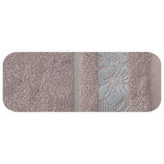 Ręcznik z bawełny z kwiatowym wzorem na bordiurze 50x90cm wrzosowy - 50 X 90 cm - liliowy 2
