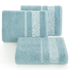 Ręcznik z żakardową bordiurą motyw roślinny jasnoniebieski 70x140 cm - 70 X 140 cm - niebieski 1