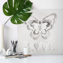 Obraz love motyl biały popielaty 30 x 30  - 30 X 30 cm - biały/szary 4
