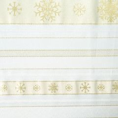 Klasyczny obrus udekorowany złotym wzorem pasków i śnieżynek to piękna dekoracja świątecznego stołu. Elegancka, miękka tkanina wysokiej jakości w kolorze białym w połączeniu ze złotym nadruk - 85 X 85 cm - złoty 3