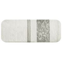 Ręcznik z bawełny z kwiatowym wzorem na bordiurze 70x140cm kremowy+beżowy - 70 X 140 cm - kremowy 2