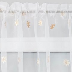 Firana z woalu haftowana w beżowe kwiaty biała na tunelu 400x160cm - 400 x 160 cm - biały 4