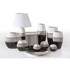 Świecznik ceramiczny biało-czarny z kryształkami glamou - ∅ 11 X 27 cm - biały/czarny 2