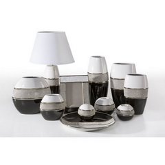 Świecznik ceramiczny biało-czarny z kryształkami glamour - ∅ 12 X 12 cm - biały/czarny 4