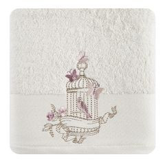 Ręcznik haftowany ptaszki w klatce kremowy 70x140cm - 70 X 140 cm - kremowy 1