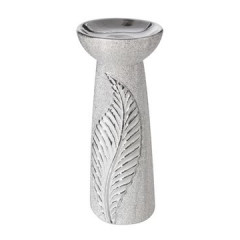 Świecznik ceramiczny z wytłaczanym liściem 25 cm - ∅ 11 X 25 cm - srebrny 1