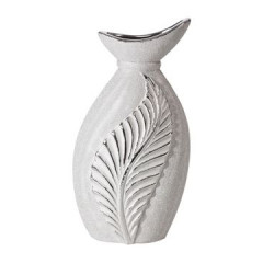 Wazon ceramiczny z wytłaczanym liściem 31 cm - 16 X 10 X 31 cm - srebrny 1