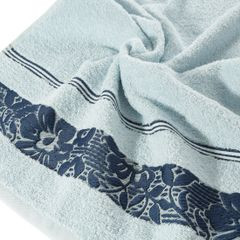Ręcznik z bawełny z kwiatowym wzorem na bordiurze 70x140cm niebieski - 70 X 140 cm - niebieski 5