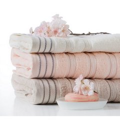 Ręcznik z bawełny z częścią ozdobną przetykaną błyszczącą nicią 70x140cm - 70 X 140 cm - beżowy 10