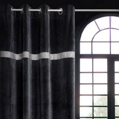 Zasłona FEBA z błyszczącego welwetu z pasem kryształków Reina Line Eurofirany - 140 x 250 cm - czarny 1