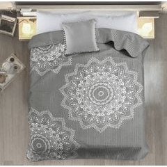 Narzuta na łóżko pikowana hotpress mandala 170x210 cm srebrna - 170 x 210 cm - srebrny 3