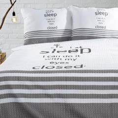 Narzuta na łóżko dwukolorowa narzuta z napisem 170x210 cm czarno-biała - 170 x 210 cm - biały 2