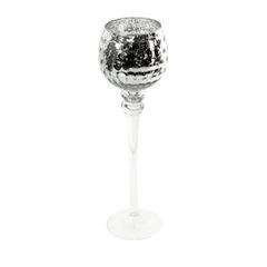 Świecznik dekoracyjny VENICE srebrny w kształcie kielicha ze szkła artystycznego Eurofirany - ∅ 13 x 40 cm - biały 1
