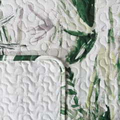 Narzuta na łóżko pikowana hotpress motyw roślinny 200x220 cm biało-zielona - 200 x 220 cm - biały 5